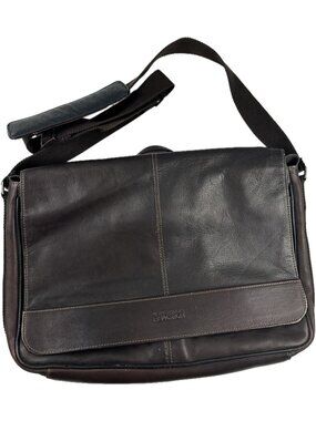 Kenneth Cole Colombian Leather Crossbody Laptop Case &Messenger Bag Brown